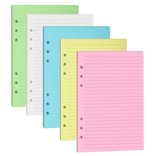 Mozano A5 Colorful Lined Filler Paper, 6-Hole Punched, 120GSM Loose-Leaf Paper and Planner Inserts for Notebooks, Journals, and Study Notes,50 Sheets/100 Pages - Image 1