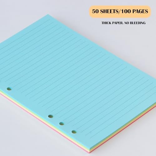 Mozano A5 Colorful Lined Filler Paper, 6-Hole Punched, 120GSM Loose-Leaf Paper and Planner Inserts for Notebooks, Journals, and Study Notes,50 Sheets/100 Pages - Image 3