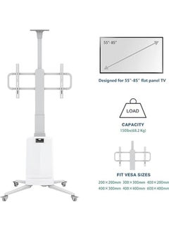 Generic Motorized Mobile TV Cart Rolling TV Stand Electric Lifting for 55-85 inch LCD OLED Flat Panel Curved Screen Smart Board  - Image 2
