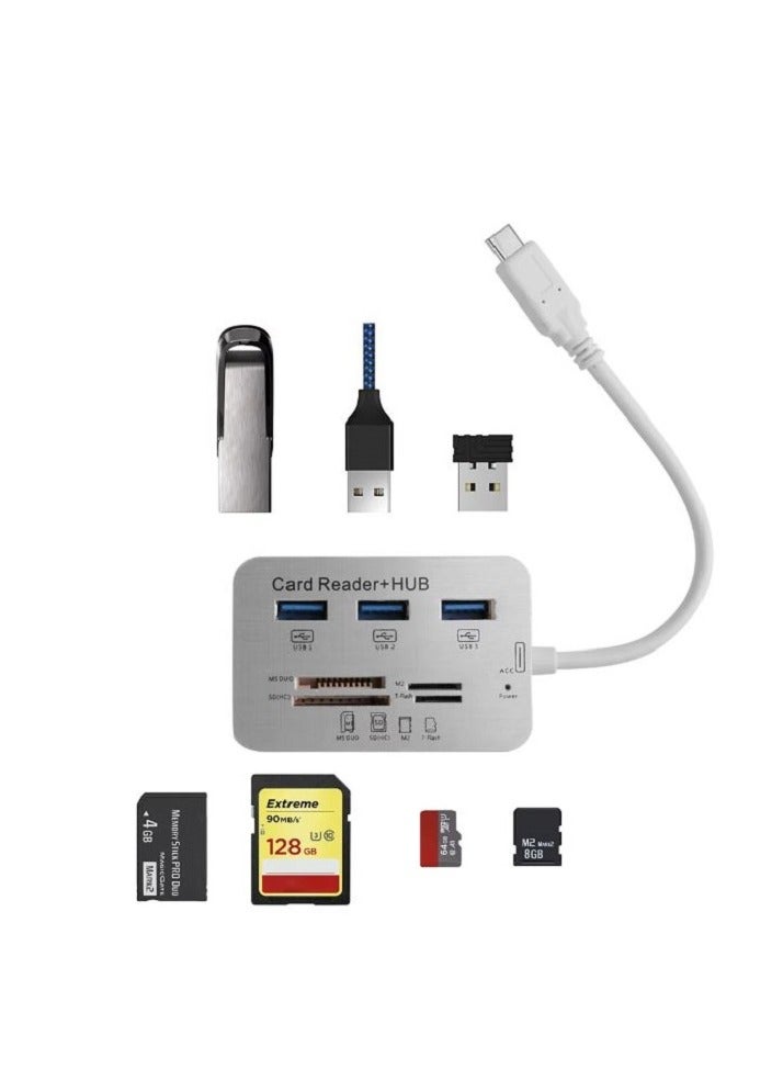 USB C Hub 7 in 1 Type C Adapter SD Memory Card Reader 3 USB Port Hub - Image 3