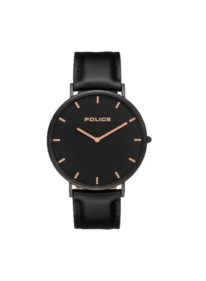 POLICE Men Kingston Black Leather Strap Analog Watch for Men, 41mm - Image 1