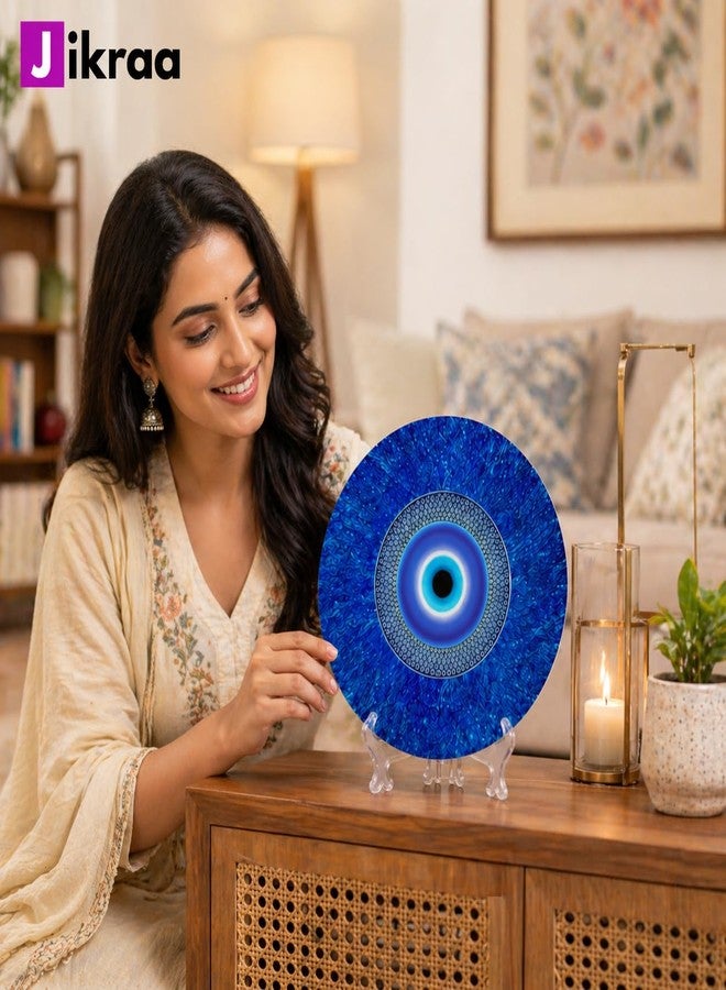JIKRAA® Evil Eye Protection Ceramic Decorative Wall Plate with Stand | 2-in-1 Wall Hanging & Tabletop Display | Good Luck Positivity Prosperity Nazar Suraksha Blue Evil Eye Home Decor Plate | 10 inch - Image 4