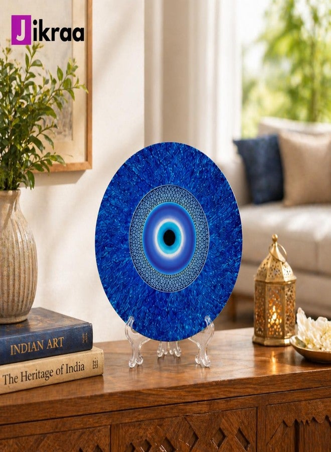 JIKRAA® Evil Eye Protection Ceramic Decorative Wall Plate with Stand | 2-in-1 Wall Hanging & Tabletop Display | Good Luck Positivity Prosperity Nazar Suraksha Blue Evil Eye Home Decor Plate | 10 inch - Image 2