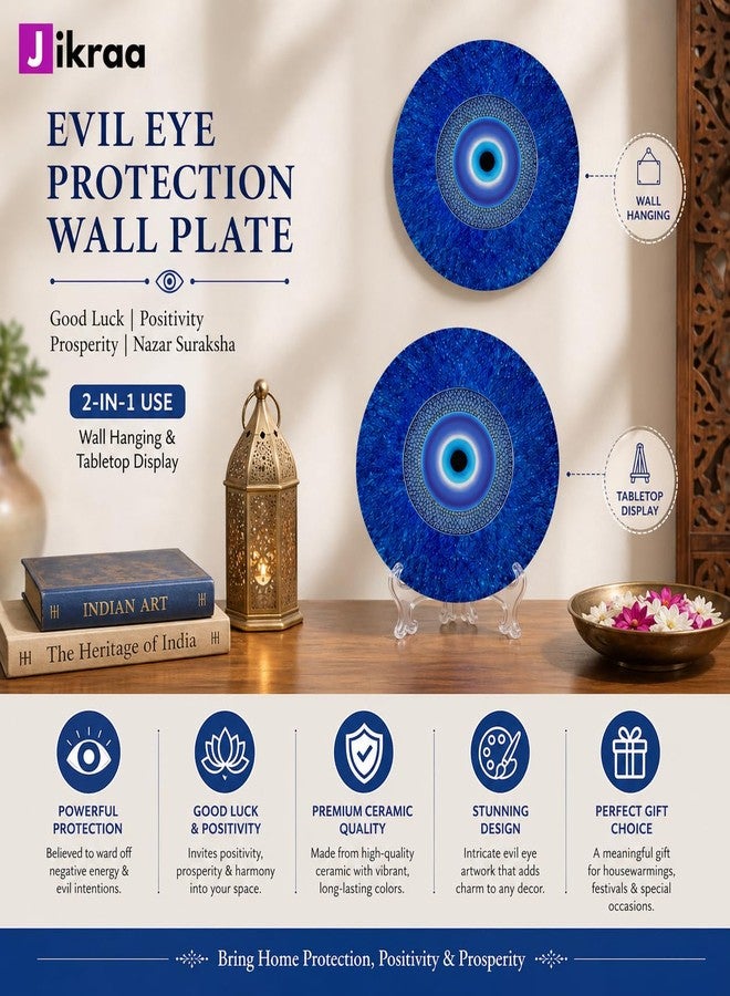 JIKRAA® Evil Eye Protection Ceramic Decorative Wall Plate with Stand | 2-in-1 Wall Hanging & Tabletop Display | Good Luck Positivity Prosperity Nazar Suraksha Blue Evil Eye Home Decor Plate | 10 inch - Image 5