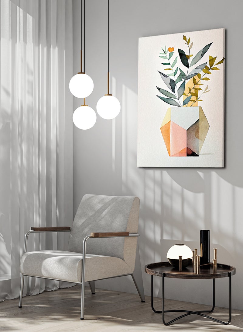 لوحة كانفاس على إطار خشبي بتصميم زهرية من النباتات - Image 1