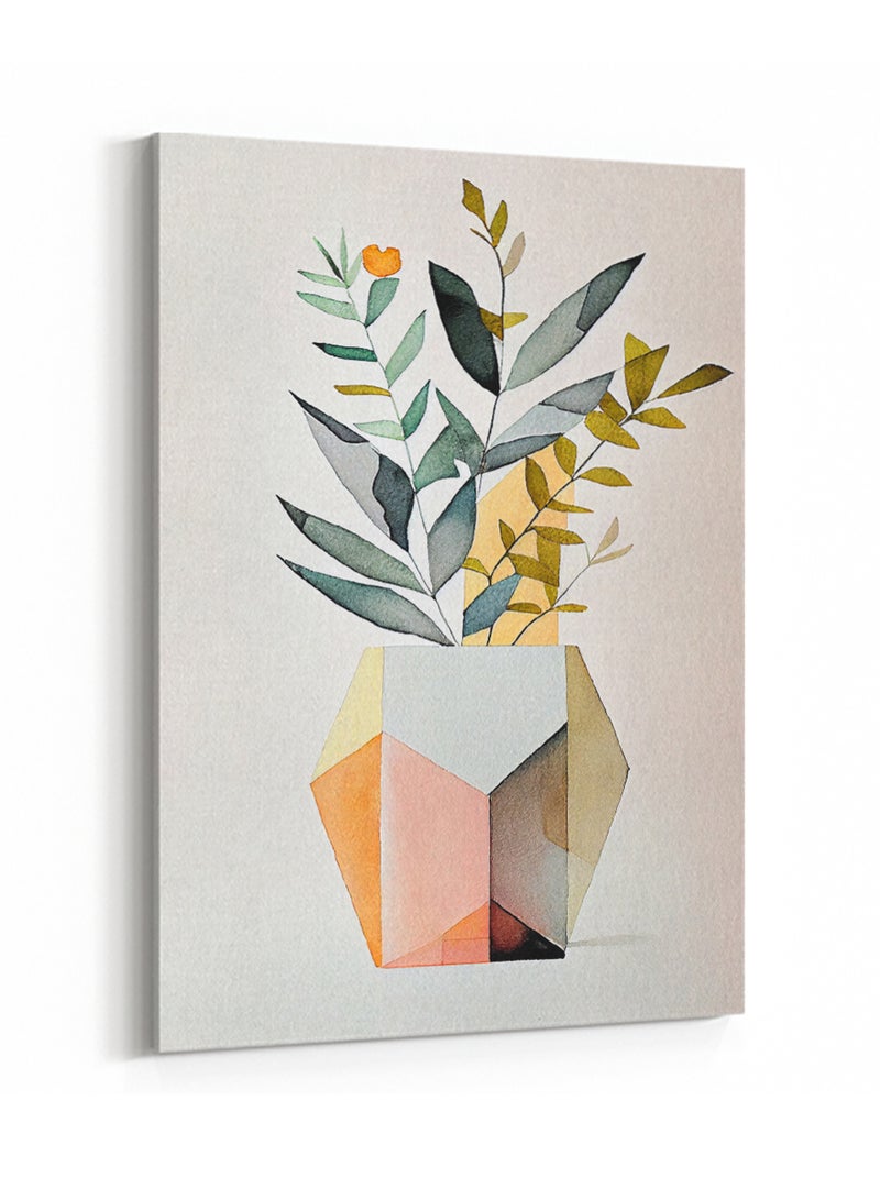 لوحة كانفاس على إطار خشبي بتصميم زهرية من النباتات - Image 4