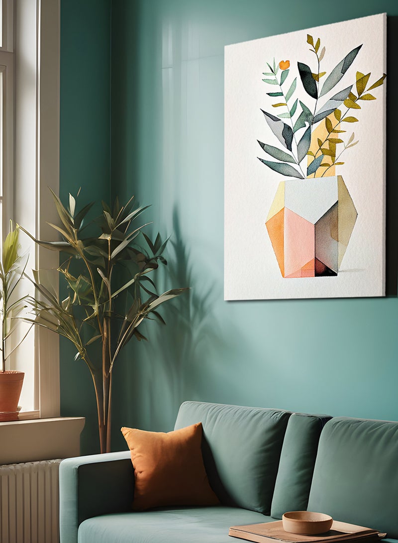 لوحة كانفاس على إطار خشبي بتصميم زهرية من النباتات - Image 3