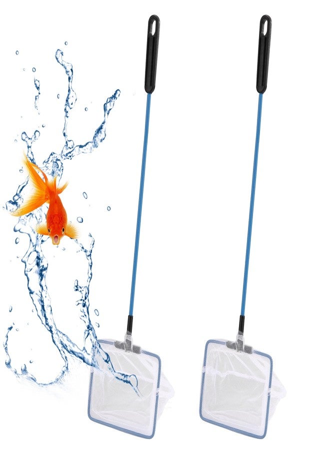 Mogoko 2 Packs 4 Inch Fish Net Aquarium, Small Fish Tank Net with Long Plastic Handle, Square net with Fine Mesh for Tank Cleaning(White) - Image 1