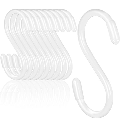 DINGEE White S Hooks, 3 Inch Vinyl Coated S Hook for Hanging Plants,10 Pack Non Slip Heavy Duty Small Rubber Coated Closet S Hook for Hanging Jeans Plants Jewelry Pot Pan Cups Towels - Image 1