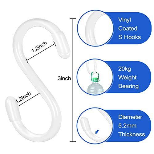 DINGEE White S Hooks, 3 Inch Vinyl Coated S Hook for Hanging Plants,10 Pack Non Slip Heavy Duty Small Rubber Coated Closet S Hook for Hanging Jeans Plants Jewelry Pot Pan Cups Towels - Image 2