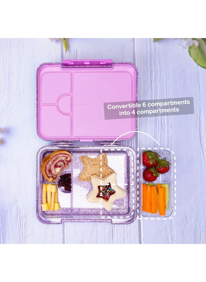 Eazy Kids Eazy Kids 6 & 4 Convertible Bento Lunch Box w/ Lunch Bag - Glitter Purple  - Image 4