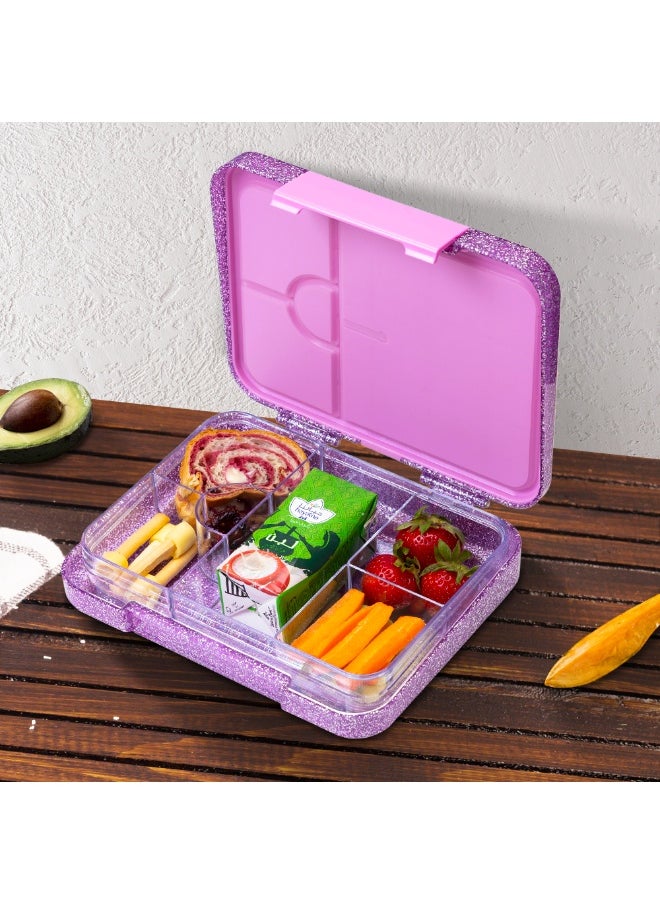 Eazy Kids Eazy Kids 6 & 4 Convertible Bento Lunch Box w/ Lunch Bag - Glitter Purple  - Image 5