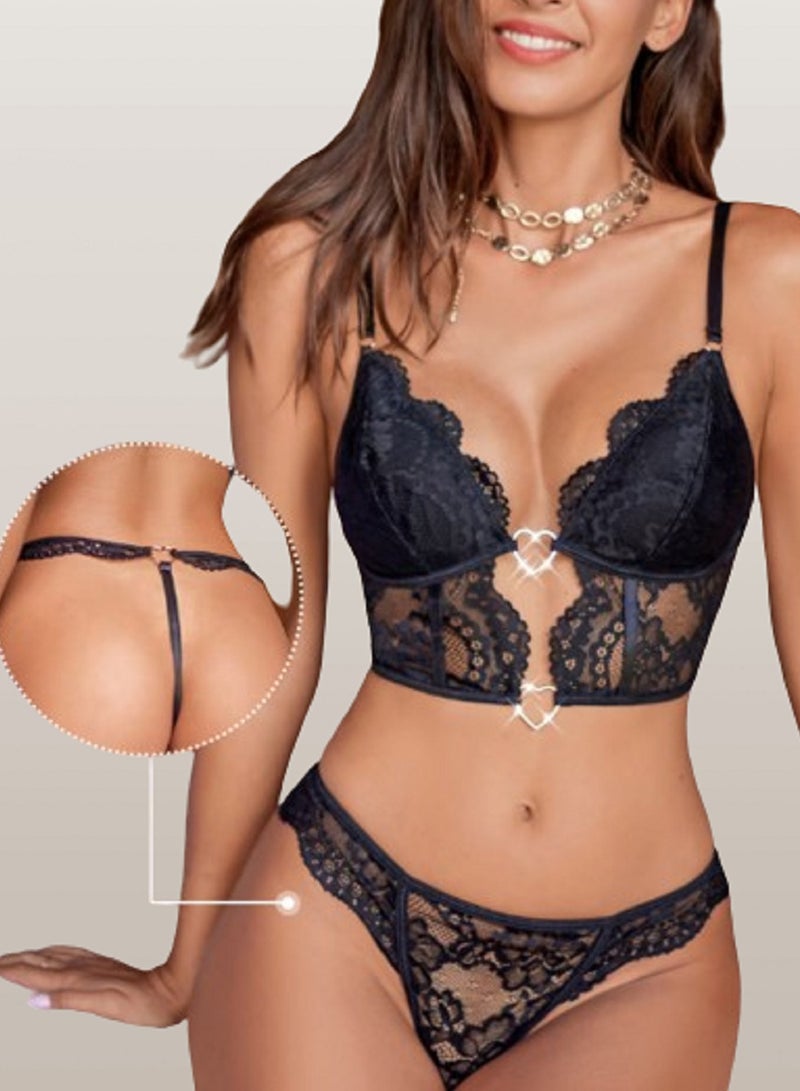 MANIKAN Elegant Lycra lingerie set, lace, heart-shaped bra - Image 1