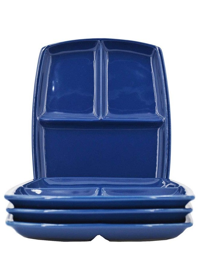 FLYING BALLOON Elegant Quadrate Shaped Ceramic Divided Plate Dinner Plates Luncheon Plates Salad Plates Dishes Best Gift for Kitchen, White/Dark Blue (4, Blue) - Image 1
