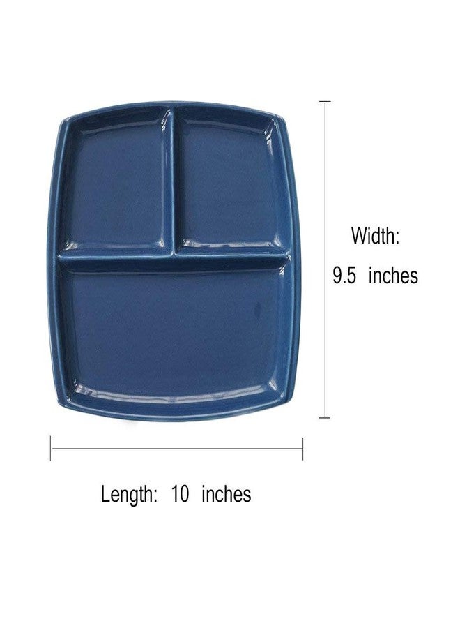 FLYING BALLOON Elegant Quadrate Shaped Ceramic Divided Plate Dinner Plates Luncheon Plates Salad Plates Dishes Best Gift for Kitchen, White/Dark Blue (4, Blue) - Image 2