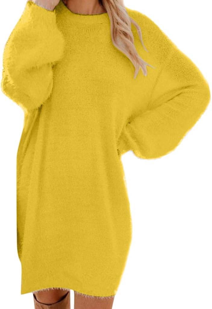 woobles Women's Loose Oversize Turtleneck Loose Fluffy Fuzzy Long Pullover Sweater Dress - Image 1