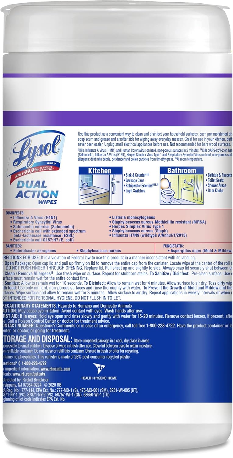 Lysol مناديل مطهرة ذات عمل مزدوج، مناديل مضادة للبكتيريا متعددة الأسطح، للتعقيم والتنظيف، برائحة الحمضيات، 75 قطعة - Image 1