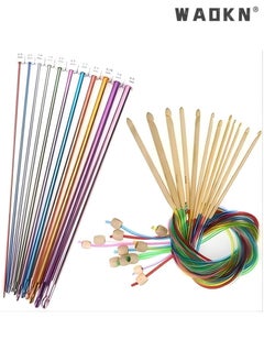 Tunisian Crochet Hooks Set 23 Pcs, 12 Pcs Colorful 3-10mm Bamboo Knitting Needle with Extend Braided Tube, Anti-Slip Bead Bamboo Crochet Hook 11Pcs 2-8mm Aluminum Crochet Hook Needle Hook Sets