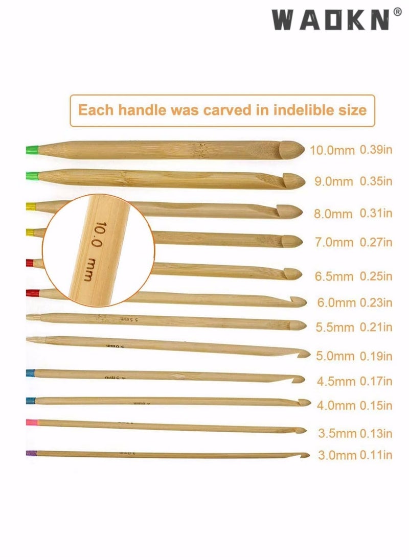 WAOKN - Tunisian Crochet Hooks Set 23 Pcs, 12 Pcs Colorful 3-10mm Bamboo Knitting Needle with Extend Braided Tube, Anti-Slip Bead Bamboo Crochet Hook 11Pcs 2-8mm Aluminum Crochet Hook Needle Hook Sets - Image 1
