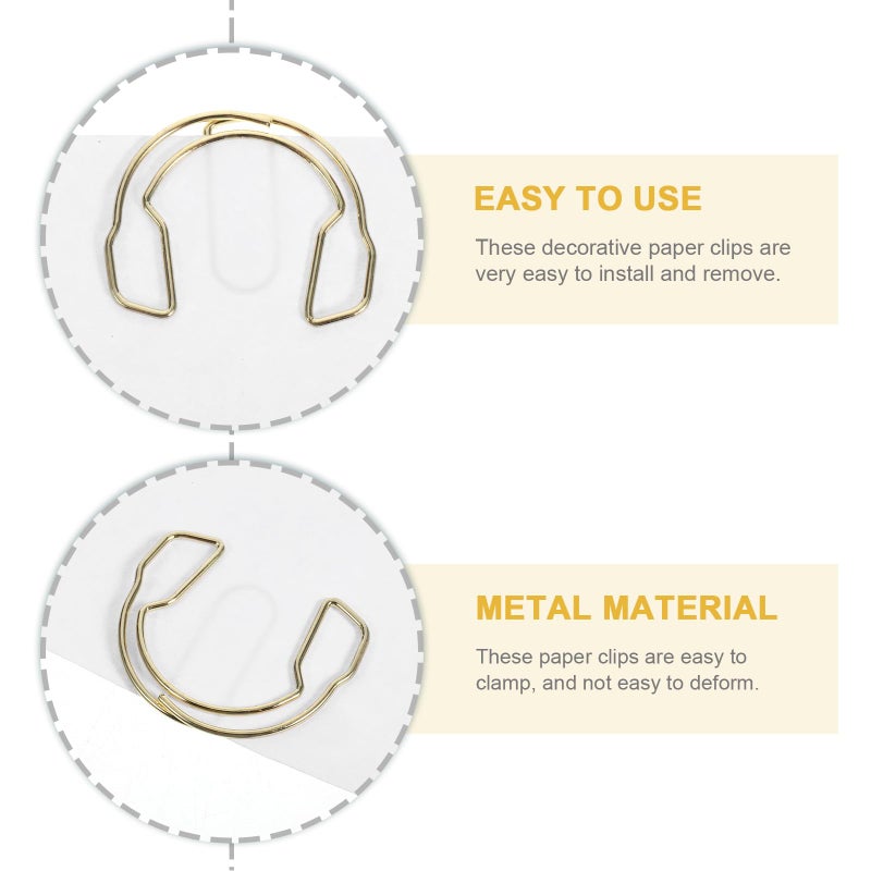 50 Pcs Gold Headphone Shaped Paper Clips Small Fun Metal Office Document Clips - Image 4