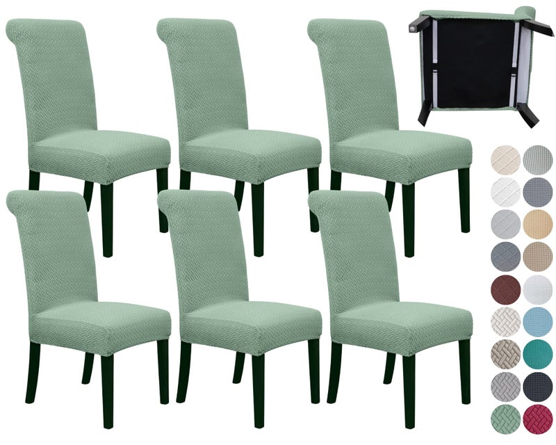 أغطية كراسي غرفة الطعام SPRINGRICO 6 عبوات مع حزام مقعد مرن أغطية كراسي بارسون قابلة للغسل مجموعة من 6 S3 أخضر