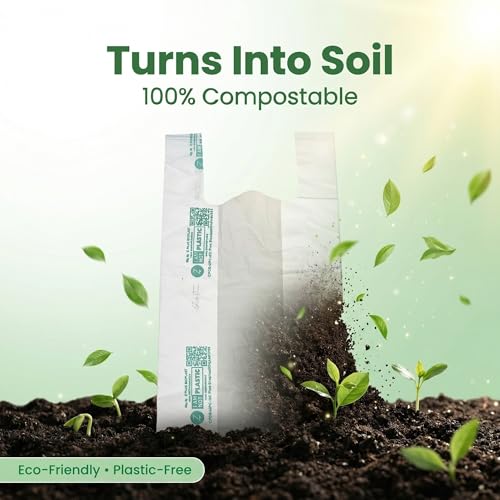 ECOZ Compostable & Biodegradable Carry Bags | Eco-Friendly Plastic-Free Shopping Bag for Grocery, Food, Retail & Vegetables | 9x13 Inch | Aprrox Pack of 125 | Load 2kg Capacity | for Supermarket - Image 5