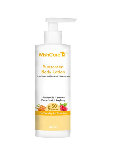 SPF50 Sunscreen Body Lotion - Broad Spectrum - UVA & UVB Protection with No White Cast - With Carrot Seed & Raspberry - For Men & Women - 200 Ml