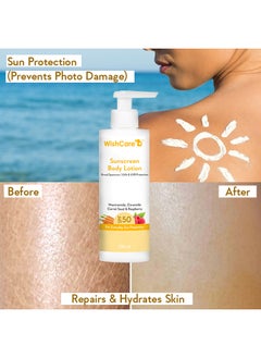 WishCare SPF50 Sunscreen Body Lotion - Broad Spectrum - UVA & UVB Protection with No White Cast - With Carrot Seed & Raspberry - For Men & Women - 200 Ml  - Image 4