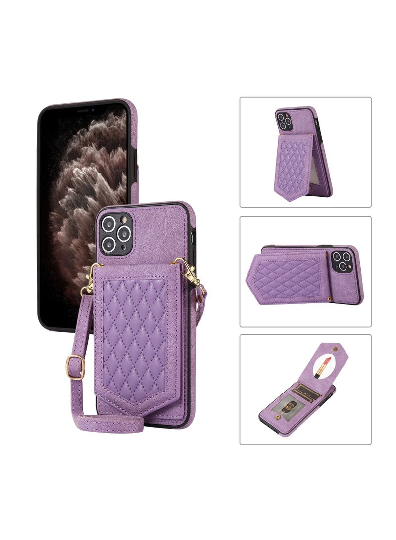 Suteni Back Cover Leather Hidden Card Slots with Mirror Phone Case for iPhone - Image 3