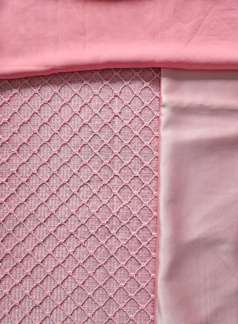 Pink Fabric Set, 10.1 Metres, Diamond Pattern Net with Satin and Chiffon - Image 1