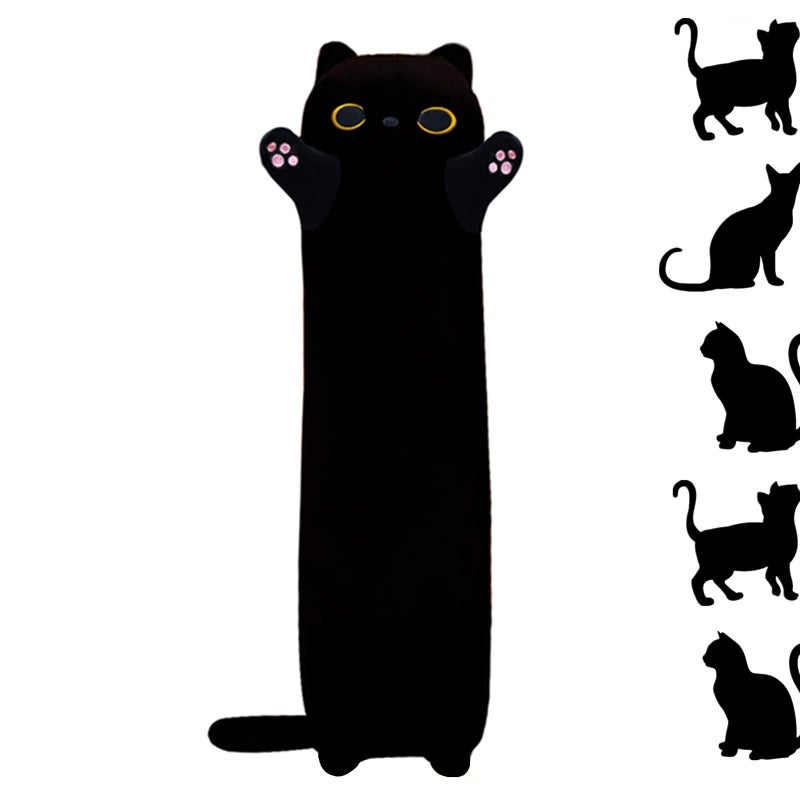 Rexinc Long Black Cat Body Pillow 3543 Kawaii Black Cat Kitten Plush Sleeping Pillow Soft Cat Stuffed Animal Sofa Pillow Toys Gift for Kids Girlfriend - Image 2
