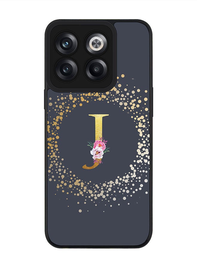 Stylizedd Rugged Black edge case for OnePlus 10T Slim fit Soft Case Flexible Rubber Edges TPU Gel Thin Cover - Custom Monogram Initial Letter Floral Pattern Alphabet - J (Grey) - Image 1