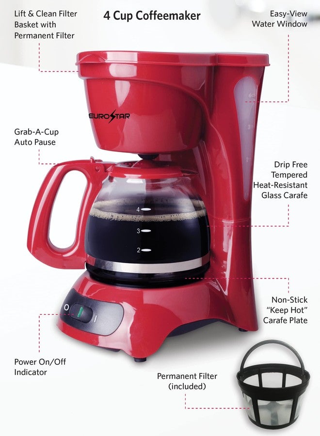 EUROSTAR ECM621R 4-Cup Coffeemaker, Red - Image 4