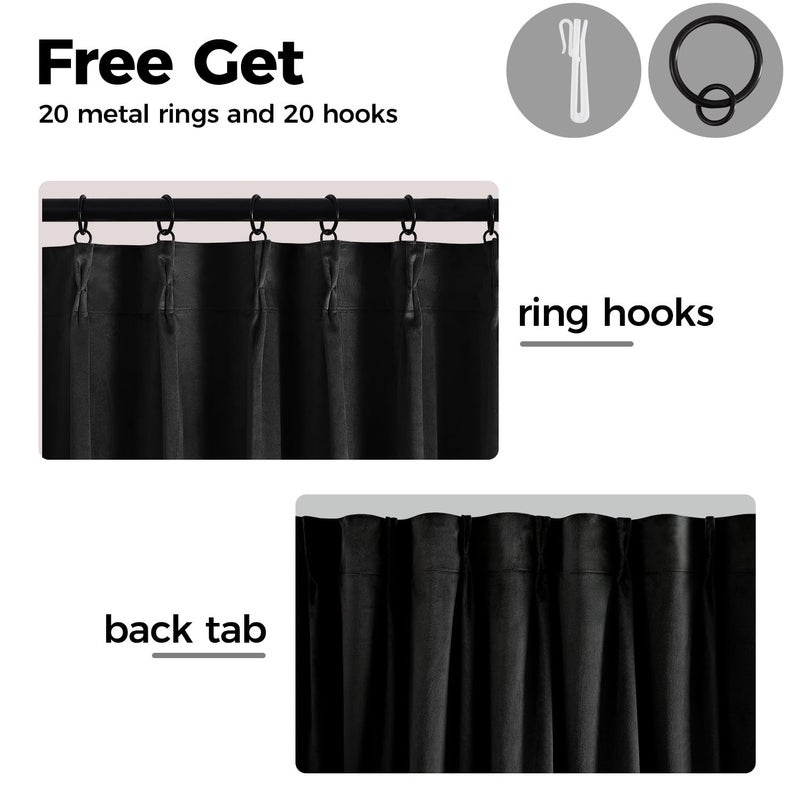 Swandream Pinch Pleated 100% Blackout Curtains for Bedroom, Black Velvet Curtains for Living Room, Black Out Curtain 84 inch Long Room Darkening, Blackout Pinch Pleat Drapes with Hooks 2 Panels - Image 3