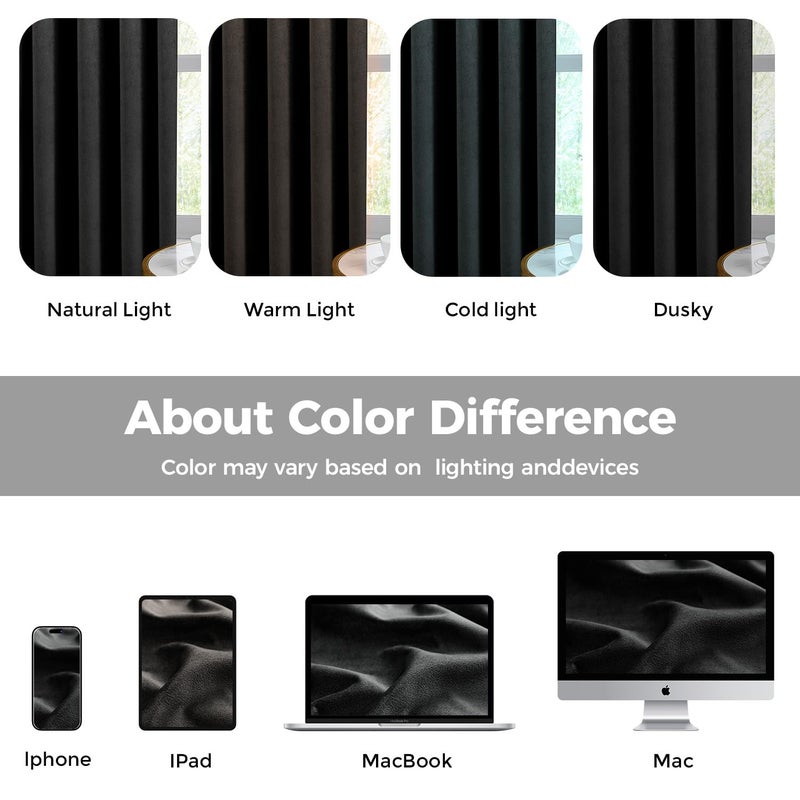 Swandream Pinch Pleated 100% Blackout Curtains for Bedroom, Black Velvet Curtains for Living Room, Black Out Curtain 84 inch Long Room Darkening, Blackout Pinch Pleat Drapes with Hooks 2 Panels - Image 4