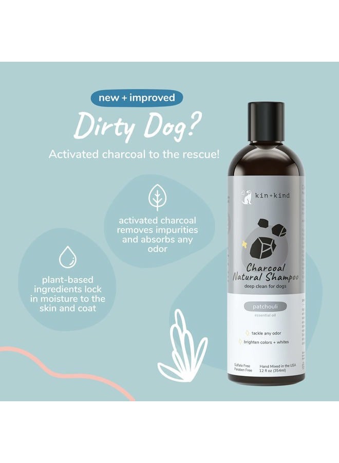 Kin+Kind Dog Shampoo - Deep Clean, Dirt & Odor Remover w/Activated Charcoal for Dogs, Gentle Formula w/Natural Aloe, Olive Oil & Coconut Oil, Pet Hair Care & Grooming Products, Patchouli, 12 fl oz - Image 2