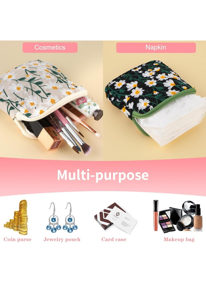 Oasisgalore 2pcs Daisies Sanitary Napkin Bag - Embroidery Menstrual Cup Pouch for Teen Girls and Women  - Image 3