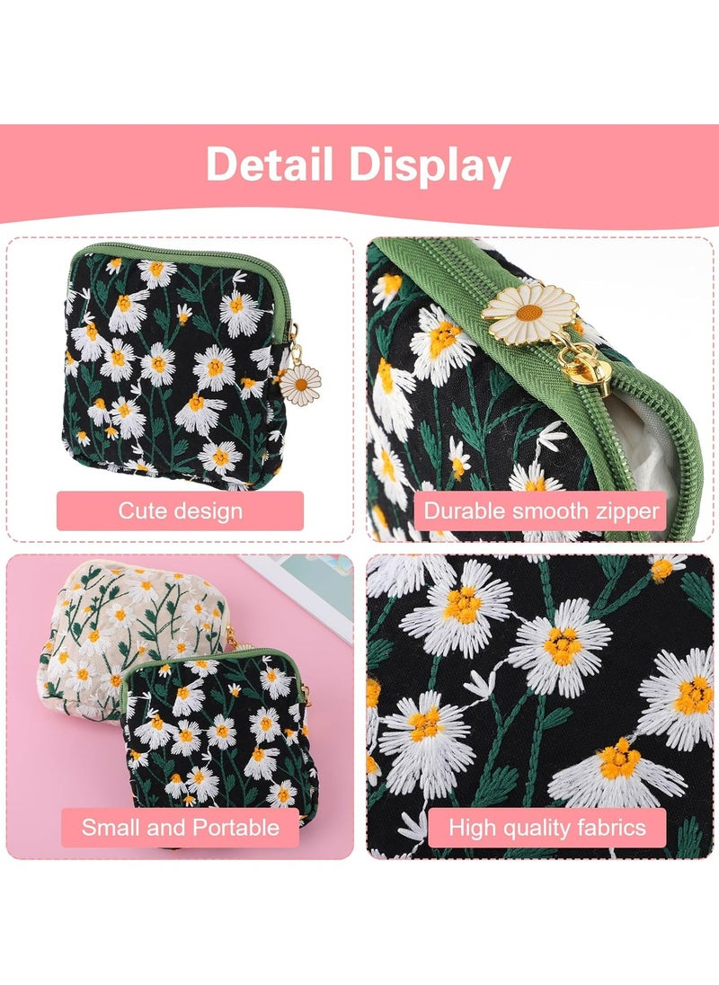 Oasisgalore 2pcs Daisies Sanitary Napkin Bag - Embroidery Menstrual Cup Pouch for Teen Girls and Women  - Image 2