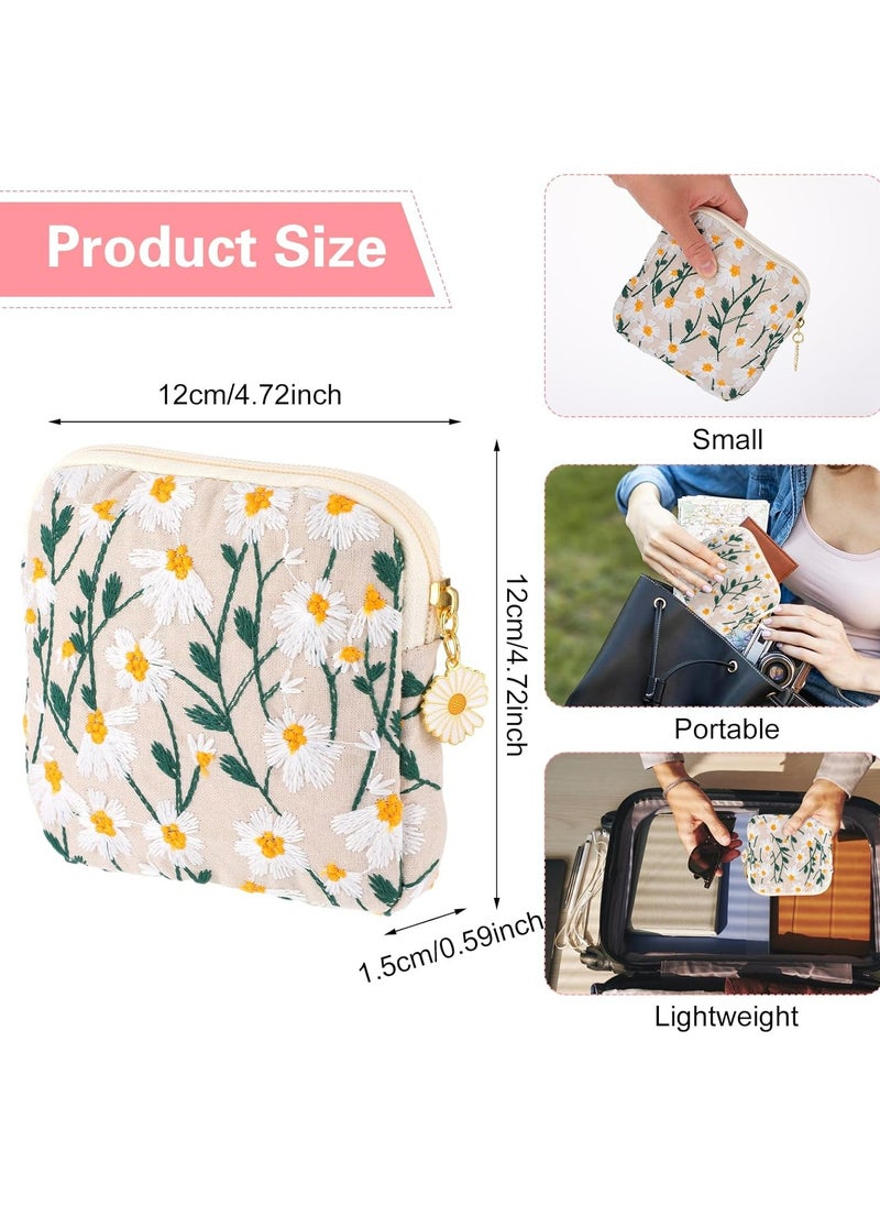Oasisgalore 2pcs Daisies Sanitary Napkin Bag - Embroidery Menstrual Cup Pouch for Teen Girls and Women  - Image 4