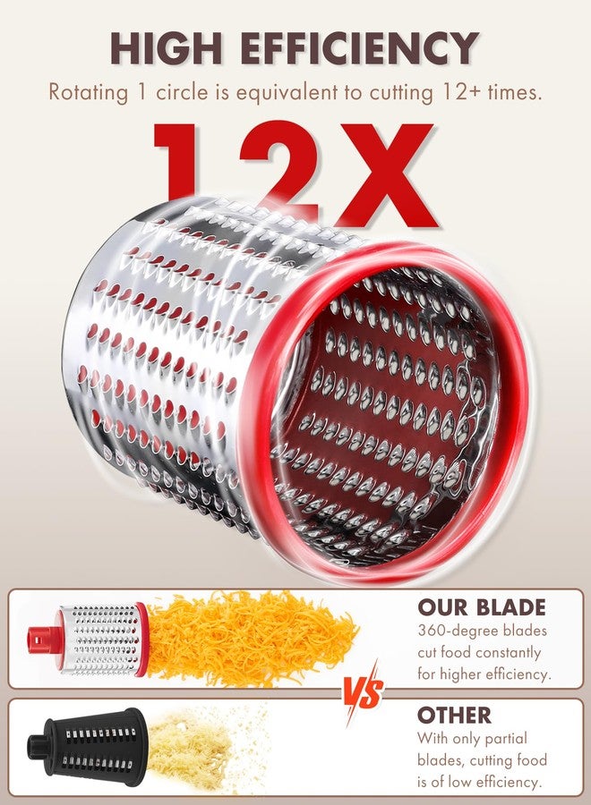 GDL Rotary Cheese Grater, Upgraded 5-in-1 Cheese Grater Hand Crank, Multi-purpose Cheese Shredder with Handle, Vegetable Slicer Cutter Ice Shaver for Potato, Carrot, Nuts, Chocolate - Image 4