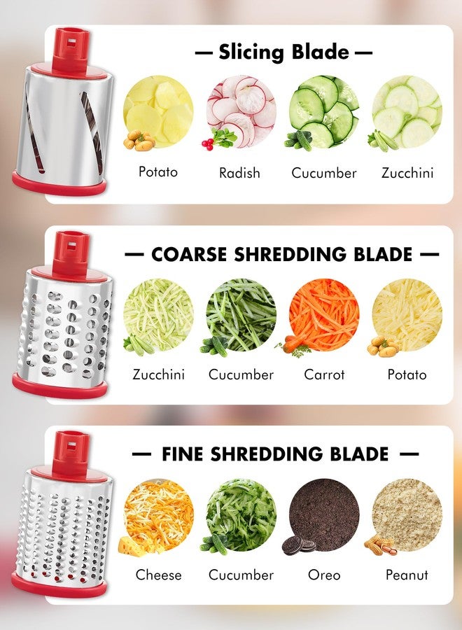 GDL Rotary Cheese Grater, Upgraded 5-in-1 Cheese Grater Hand Crank, Multi-purpose Cheese Shredder with Handle, Vegetable Slicer Cutter Ice Shaver for Potato, Carrot, Nuts, Chocolate - Image 3