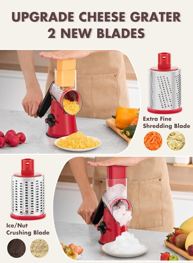 GDL Rotary Cheese Grater, Upgraded 5-in-1 Cheese Grater Hand Crank, Multi-purpose Cheese Shredder with Handle, Vegetable Slicer Cutter Ice Shaver for Potato, Carrot, Nuts, Chocolate - Image 2