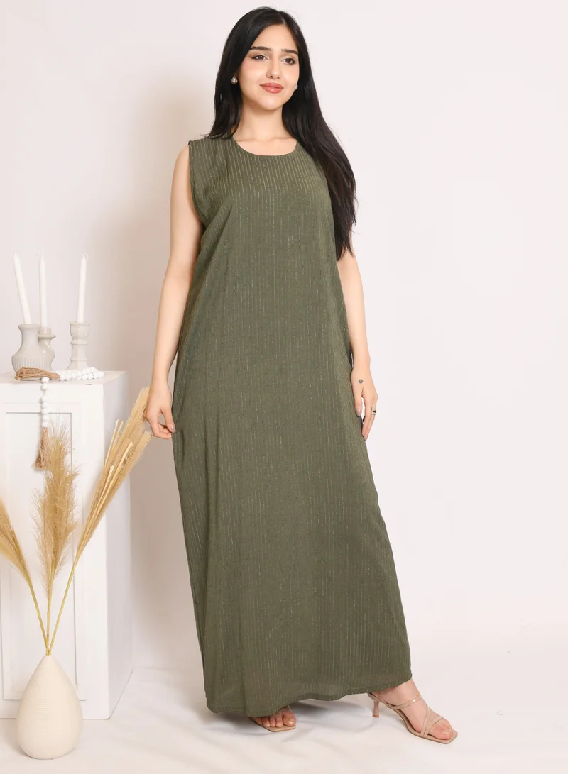 HAWRAA ABAYA Green quarter-cloche wrap abaya with striped fabric and set dress