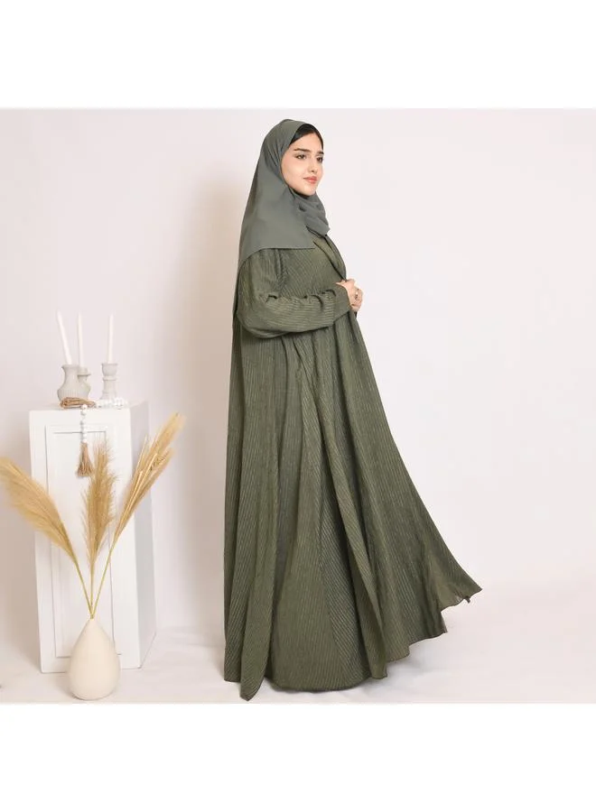 HAWRAA ABAYA Green quarter-cloche wrap abaya with striped fabric and set dress