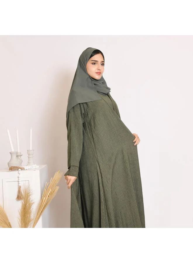 HAWRAA ABAYA Green quarter-cloche wrap abaya with striped fabric and set dress