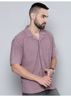 Maniac Mens Creased Solid Collared Neck 3/4th Sleeve Dusty Pink Cotton Shirt  - Image 2