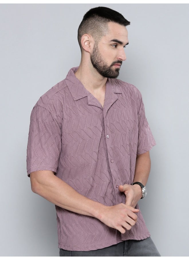 Maniac Mens Creased Solid Collared Neck 3/4th Sleeve Dusty Pink Cotton Shirt  - Image 2