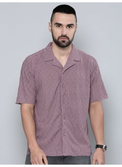 Maniac Mens Creased Solid Collared Neck 3/4th Sleeve Dusty Pink Cotton Shirt  - Image 4