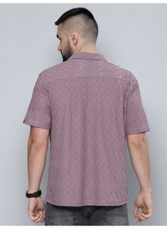 Maniac Mens Creased Solid Collared Neck 3/4th Sleeve Dusty Pink Cotton Shirt  - Image 5
