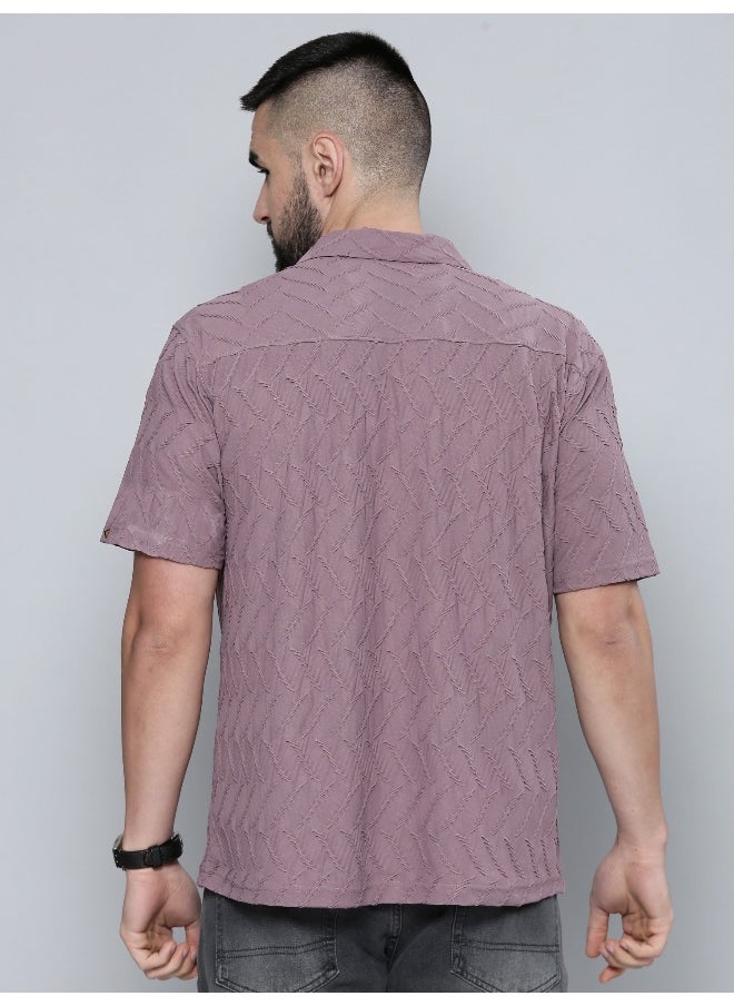 Maniac Mens Creased Solid Collared Neck 3/4th Sleeve Dusty Pink Cotton Shirt  - Image 5